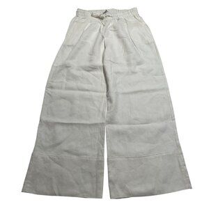 Zara Linen Wide Leg Drawstring Pants in White